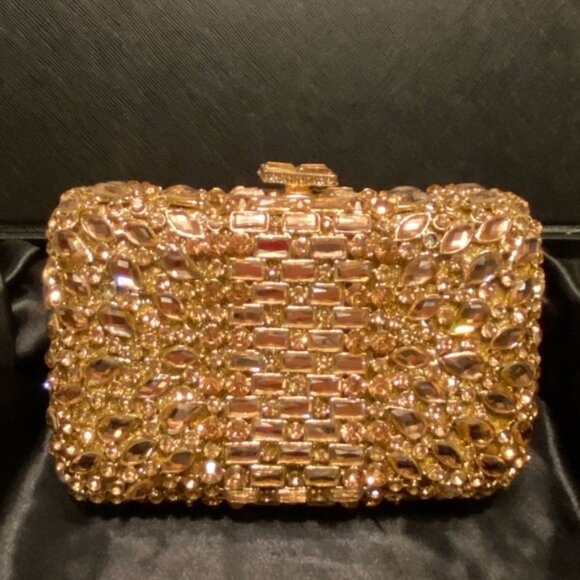 Handbags - Fawziya Rose Gold Bejeweled clutch purse